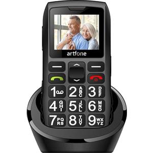 artfone C1+ Nero - Telefono Cellulare per Anziani con Tasti Grandi丨Volume alto丨Funzione SOS丨Chiamata Rapida丨Base di Ricarica丨Batteria da 1800 mAh丨Doppia SIM丨GSM Senior Telefoni per Persone Anziane