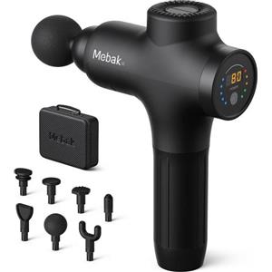Mebak 3 Pistola da massaggio nera Massaggiatore muscolare a pistola Massaggiatore elettrico manuale Fascia profonda per collo schiena corpo portatile con motore senza spazzole silenzioso 7 teste 5 velocità