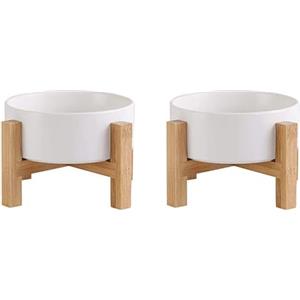 HCHLQLZ Ciotole per Gatti Ciotola Gatto - Ciotola Cane con Supporto - Ciotole per Gatti Rialzate Antivomito in Ceramica Set di 2 per Cibo Acqua - Perfetta per Gatti Cani Piccoli e Animali