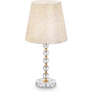 Ideal Lux Queen TL1 Big Lampada da Tavolo E27 in Metallo Dorato con Base in Cristallo e Paralume Decorato