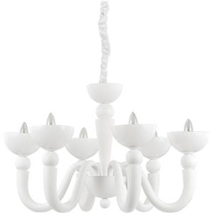 Ideal Lux BON BON SP6 - Lampada a Sospensione 6 Luci in Metallo Bianco con Bobeche in Vetro Soffiato