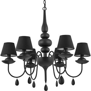 Ideal Lux Lampada a Sospensione BLANCHE SP6 NERO - 6 Luci, Metallo Satinato Nero, Paralumi in Tessuto