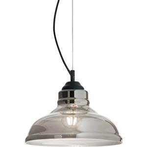 Ideal Lux Lampada a Sospensione BISTRO' SP1 PLATE FUME' - Metallo Nero e Vetro Soffiato, 1 Luce