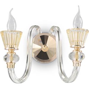 Ideal Lux STRAUSS AP2 - Lampada da Parete 2 Luci in Metallo Oro e Vetro Soffiato Trasparente
