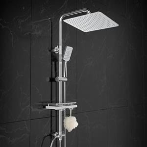 Görbach Colonna Doccia idromassaggio Acciaio Inox Senza Miscelatore Fori Muro Regolabili Cromo Asta Doccia Set Doccia a Pioggia Con Doccetta,Porta Ogetti Mensola e Soffione Doccia 25 * 25 cm