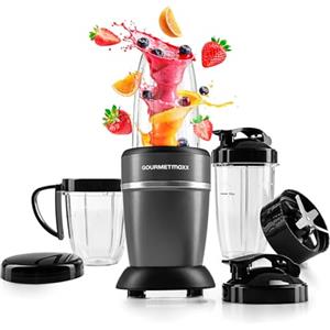 GOURMETmaxx Nutrition Mixer 1000 Watt | Smoothie Maker con coperchio to go | Frullatore con bicchiere e coperchio salvafreschezza - ideale per conservare | Frullatore con set di accessori L per