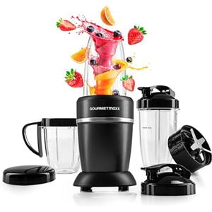GOURMETmaxx Nutrition Mixer 1000 Watt | Smoothie Maker con coperchio to go | Frullatore con bicchiere e coperchio salvafreschezza - ideale per conservare | Frullatore con set di accessori L per
