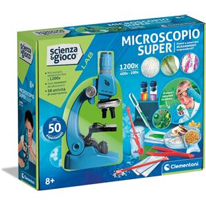 Clementoni Microscopio Super - Kit Scientifico per Bambini 8 Anni con 3 Lenti di Ingrandimento Professionali fino a 1200x e 50 Esperimenti