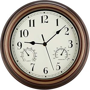 Rsobl SecreShow, orologio da parete per interni ed esterni, impermeabile, con combinazione di temperatura e umidità, funzionamento a batteria, senza ticchettio, orologio da parete silenzioso