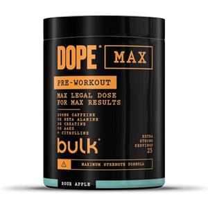Bulk Dope Max Polvere Pre-allenamento | 563 g | 25 porzioni | Alto Contenuto di Caffeina 200mg | 5g Beta Alanina | 3g Creatina | Miscela AAKG & Citrullina | Vitamina B6 | Sour Apple