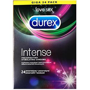 Durex Intense Preservativi Stimolanti con Nervature e Gel Stimolante, 24 Pezzi