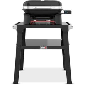 Weber Lumin Compact/Barbecue Elettrico Compatto con Supporto, Fino a 315 °C, con termometro nel Coperchio, Griglie in ghisa Smaltata in Porcellana, Superficie di Cottura 43 × 32 cm, Nero (1501653)
