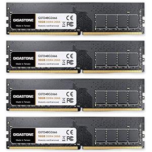 Gigastone 【DDR4 RAM】GIGASTONE 64GB Kit(4x16GB) DDR4 2666MHz (2400MHz or 2133MHz) PC4-21300 (PC4-19200/17000) CL19 1.2V UDIMM 288pin Unbuffered Non ECC Ideale PC Desktop alta prestazione Memoria Upgrade