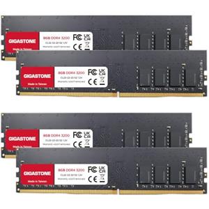 Gigastone 【DDR4 RAM】GIGASTONE 32GB Kit(4x8GB) DDR4 3200MHz (2933MHz or 2666MHz) PC4-25600 (PC4-23400/21300) CL22 1.2V UDIMM 288pin Unbuffered Non ECC Ideale PC Desktop alta prestazione Memoria Upgrade