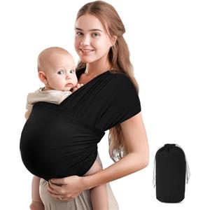 WUFANC Fascia Porta Bebe, Fascia Neonato 0-36 Mesi Traspirante in Cotone, Marsupio Neonato con Portata Massima di 15 kg, Nero Marsupio Bambino 5,3 m × 0,58 m, Marsupio Ergonomico Neonato