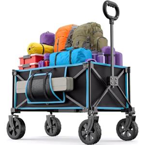 Morpilot Carrello Spiaggia 100KG, 220LBS Carrello Pieghevole Con Ruote Rimovibili Braccioli Regolabili e Sacchetti per Tazze, Trasportatore da Picnic per Shopping Campeggio Giardino, Nero e Blu