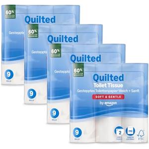 by Amazon Carta Igienica, 2 Veli Trapuntata, Morbida e Delicata, 36 Rotoli (4 Confezioni da 9), 210 Fogli per Rotolo, Certificata FSC