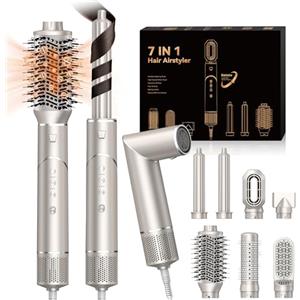 UMIGA 7 en 1 Spazzola Asciugacapelli Ioni & Air Styler ad Alta Velocità [110,000 RPM] Asciugatura Rapida, Spazzola Modellante ad Aria Calda per Capelli Ricci, Volumizzante, Lisciante, Oro-champagne