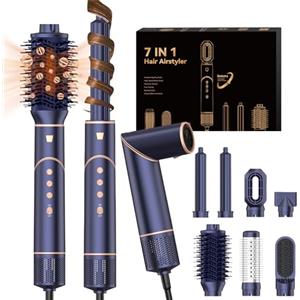 UMIGA 7 en 1 Spazzola Asciugacapelli Ioni & Air Styler ad Alta Velocità [110,000 RPM] Asciugatura Rapida, Spazzola Modellante ad Aria Calda per Capelli Ricci, Volumizzante, Lisciante, Blu-reale