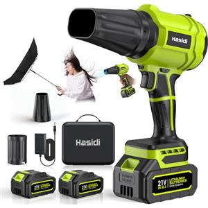 YUQUESEN Soffiatore a Batteria, 900.000 RPM, Soffiatore Foglie Elettrico Completo di 2 Batterie, Caricabatterie e 2 Ugelli, per Giardino, Cortile, Auto e Rimozione Neve, Verde