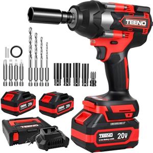 TEENO Avvitatore a Impulsi 700 Nm 1/2, 20V Brushless Avvitatore ad Impulsi con 2 Batterie da 4000mAh,4 Bussole (17/19/20/21mm), Testa Pivotante 180° & 90°,Caricatore Rapido