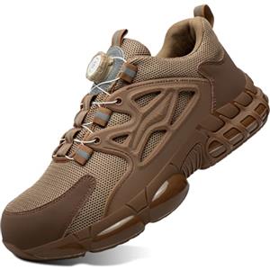 GemChve Scarpe Antinfortunistiche Uomo Donna Leggere Traspiranti Sneakers Antiscivolo Scarpe Sicurezza con Punta in Acciaio Regolazione Rapida dei Lacci Brown 46 EU
