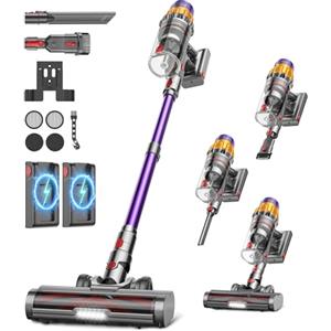 Minilandia Aspirapolvere Senza Fili con 2 Batterie, 150 Min/600W/ 55KPA/2.0L Scopa Elettrica Senza Fili Potente, Touch Intelligente, Filtro a 11 Stadi, Spazzola Anti-Groviglio per Pavimenti/Tappeti/Peli Animali