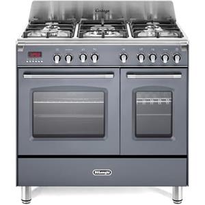 De'Longhi MEM 965T GX ED Cucina A Gas, 90 Cm, Doppio Forno Elettrico Multifunzione, 5 Fuochi, Design Vintage, Colore Grigio Ardesia, Classe Energetica A