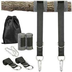 Relaxdays Sospensione, 7 Pezzi. Set Ganci Supporto Amaca, Kit Cinghie di Fissaggio Altalena, Protezioni Albero e Moschettoni, 900kg, Nero Grigio, Poliestere