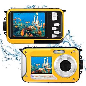 Couleeur Fotocamera Digitale Impermeabile,Couleeur Macchina Fotografica Subacquea Full HD 2.7K 48MP Doppio Schermo Anti-Shake con Microfono LED Autoscatto e Zoom Digitale 16X per Bambini Adolescenti(Giallo)