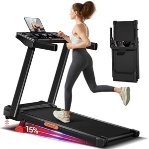 UMAY Tapis Roulant Salvaspazio con Inclinazione 15%, Tapis Roulant Elettrico 12KM/H, Tapirulan Pieghevole da Casa con Motore da 3.0 HP e Display LED, Carico Massimo 136KG