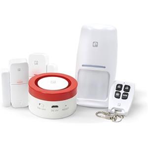 Garza Smart - Kit Sistema di Allarme Intelligente WiFi Domestico Sirena 120dB, 1 Sensore di Movimento, 3 Rilevatori di Apertura Porte/Finestre e 1 Telecomando WiFi 2.4GHz