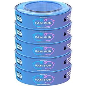 Fam Fun - 5 Ricariche Profumate Compatibili con Mangiapannolini Maialino Foppapedretti Angelcare - Extra Lunghe Contengono più di 1600 Pannolini (Durata Stimata 6 Mesi)