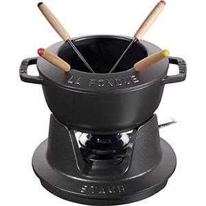 STAUB Set Fonduta con 4 Forchette, Adatto per Fonduta di Formaggio, Cioccolato e Carne, Nero, 16 cm