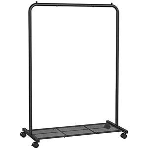 SONGMICS Stand Appendiabiti in Metallo, Attaccapanni con Ruote, Ripiano Portaoggetti, Barra Regge fino a 40 kg, Nero HSR25BK