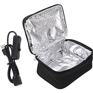 Lwuey Scaldavivande Elettrico Portatile,Lunch Box Riscaldato Forno Portatile Mini Borsa Pranzo Riscaldante USB Contenitore Interno Alluminio Isolante Tessuto Impermeabile Chiusura Zip Pasti Lavoro