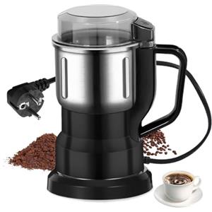 NIUAWASA Macinacaffè Elettrico, NIUAWASA 200W Famiglia in Acciaio Inox Caffè Rettifica Mixer con Protezione di Surriscaldamento per Dado Spezie Semi Grani (Nero)
