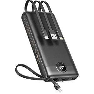 VEEKTOMX Power Bank 20000mAh Powerbank con Cavi Integrati Caricatore Portatile USB C Batteria Esterna con 5 Uscite e 2 Ingressi Compatibile con iPhone Huawei Xiaomi (20000mAh-Nero)