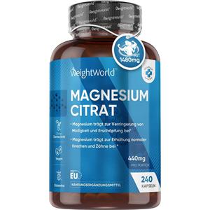 WeightWorld Citrato di Magnesio 240 Capsule - 444 mg di Magnesio Elementare, Vegano, Senza Glutine e OGM, Riduce Stanchezza e Affaticamento