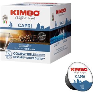 Kimbo Capsule di Caffè Capri Compatibili Dolce Gusto - 16 Capsule, Intensità 10/13, Tostatura Medio-Scura