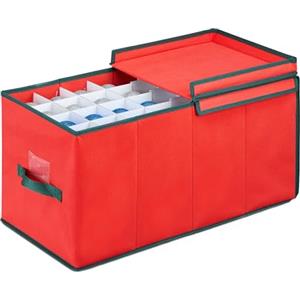 Relaxdays Scatola per Palline di Natale, Borsa Porta Palle e Addobbi Natalizi a 128 Scomparti, 30x30x60 cm, Rosso Verde