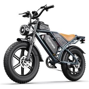 DEEPOWER S7 Bicicletta Elettrica, Batteria Rimovibile 48V 20Ah/35Ah/60Ah,Autonomia 110-250KM, 25 KM/H, E-Bike con Pneumatici Fat 20" per Tutti i Terreni, Sospensione Completa (Nero Scuro)