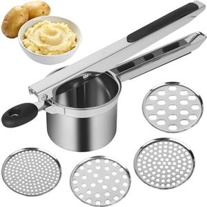 ACOMTUO Schiacciapatate con 4 Setacci intercambiabili,Schiacciapatate Acciaio Inox,Pressa per Patate,Acciaio Inox per Purè di Patate, Frutta, Verdure, Bébé, Limone