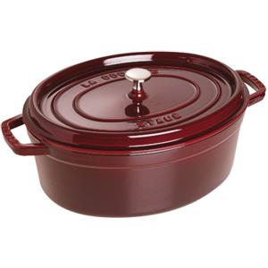 STAUB La Cocotte Casseruola Ovale in Ghisa Rosso (Granatina) 34 cm - Adatta per Forno e Induzione con Manico in Silicone