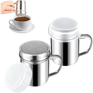 KHDULQ 2 Pezzi Spargi Zucchero a Velo,Spargi Cacao Polvere Zucchero Velo in Acciaio Inossidabile Spargizucchero Acciaio Inox Con Coperchio,Polvere Shakers Setacci per Farina Cacao Cannella