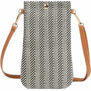 Dasellfa borsa portacellulare a tracolla in PVC, simil pelle e paglia, 12x20 cm, cinghie regolabili e staccabili