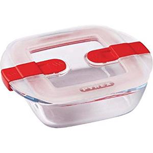 Pyrex Cook & Heat Contenitore Quadrato in Vetro Borosilicato con Coperchio Sfiatavapore - 25x22 cm, Resistente a Temperature da -40°C a 300°C