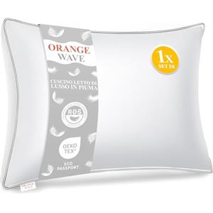Orange Wave Cuscino Letto 50x70 cm in Piumino e Piuma - Certificato RDS & OEKO-TEX, Morbido,Lavabile- Comfort di Lusso per Tutte le Posizioni di Sonno