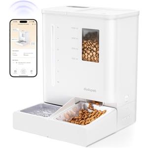 DUDUPET Distributore Automatico Cibo Gatti e Fontanella 2 in 1, 5G WIFI, Controllo via App, 5L Dispenser Cibo Gatto e 4L Fontana d'Acqua, Registrazione Vocale, per Gatti e Cani di Piccola Taglia