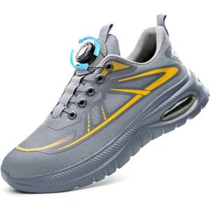 GemChve Scarpe Antinfortunistiche Uomo Donna Scarpe da Lavoro Leggere Comode Traspiranti Scarpe Sicurezza Punta Acciaio Senza Lacci Black 46EU